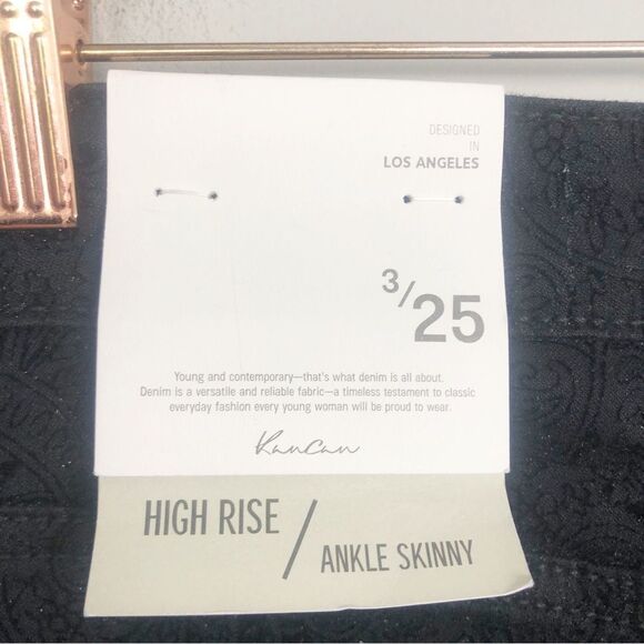 KANCAN | NEW Hi Rise Ankle Skinny Black Jeans Velour Textured Print Women’s 3/25 - Picture 7 of 11